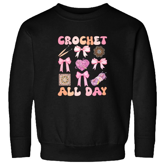 Girl Core Crochet All Day Pinky Coquette Bow Crochet Lovers Sweatshirts