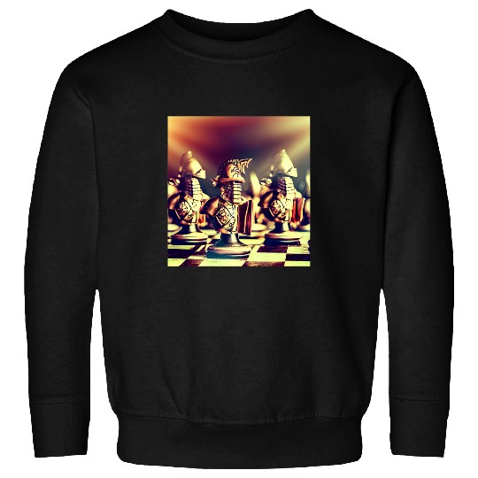 Pawns in medieval armor on a chessboard Chess AI art Sweatshirts