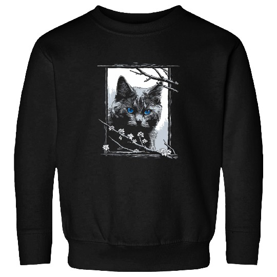 Cat Drawing Portrait Animal Face Art Graphic Cat Sweatshirts
