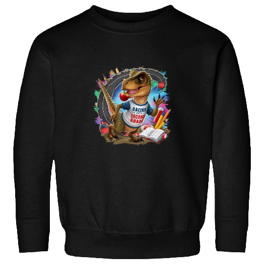 An Animated Velociraptor Holding An Apple In Its Mouth Sweatshirts
