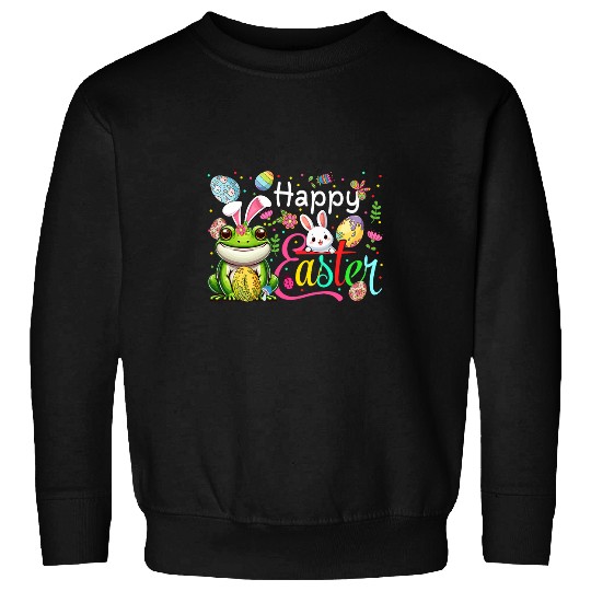 Happy Easter Frog Cosplay Bunny Floral Chocolate Eggs Sweatshirts