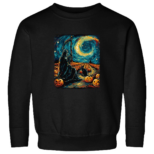 Halloween Van Gogh Starry Night Grim Reaper Pumpkins Cats Sweatshirts