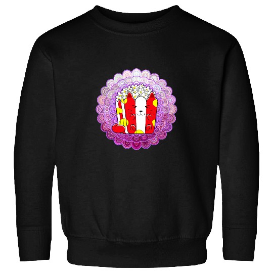 Cute Food Drawing on Pink Mandala Popcorn Kawaii Cat Sweatshirts