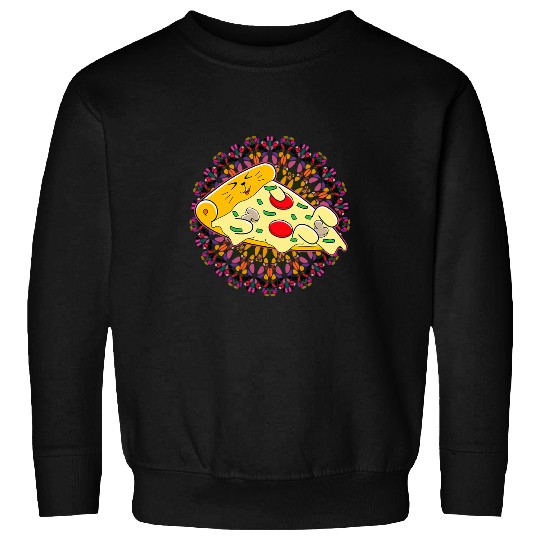 Cute Food Drawing on Mandala Pattern Pizza Kawaii Cat Sweatshirts