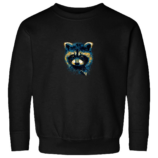 Cute Raccoon Animal Colorful Drawing Blue and Orange Sweatshirts