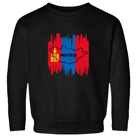 Mongolian flag drawing with brush sketch of map of Mongolia Sweatshirts