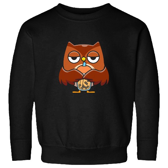 Bubble Milk Tea Owl Cute Owl Drinking Boba Milk Tea Sweatshirts