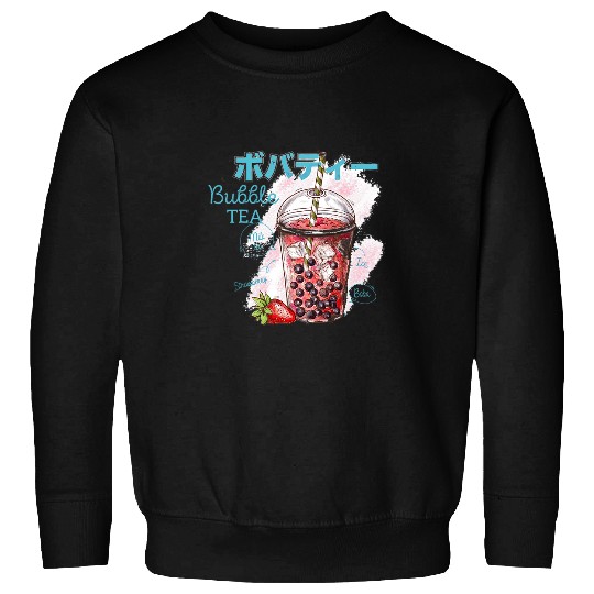 Bubble Milk Tea Strawberry Boba Cute Bear Kawaii Aesthetic Sweatshirts