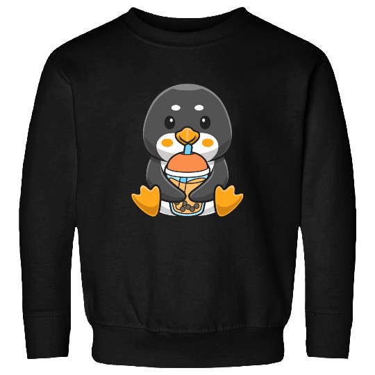 Bubble Milk Tea Penguin Cute Penguin Drinking Boba Milk Tea Sweatshirts