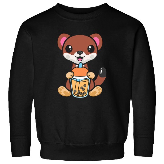 Bubble Milk Tea Weasel Cute Weasel Drinking Boba Milk Tea Sweatshirts