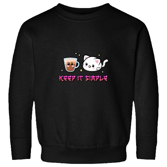 Cat Coffee Cute Kawaii Keep It Simple Japanese Anime Sweatshirts