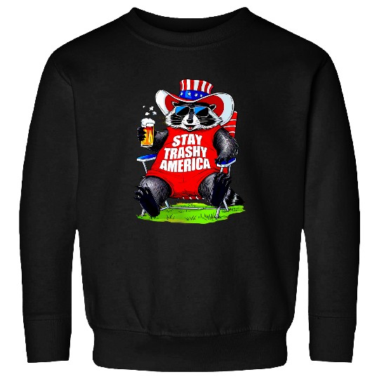 4th Of July Stay Trashy America Raccoon Drinking Beer Party Sweatshirts