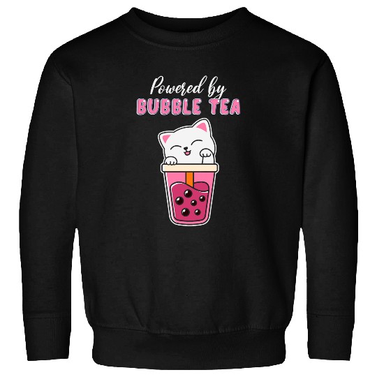 Cute Kawaii Cat Powered By Bubble Boba Milk Tea Anime Kitten Sweatshirts