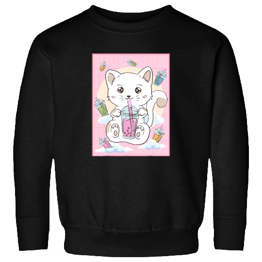 Cute Kawaii Cat Bubble Boba Milk Tea Japanese Aesthetic Sweatshirts