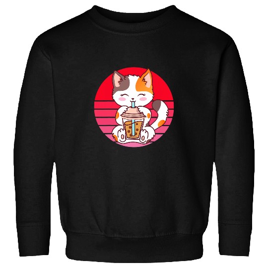 Cute Kawaii Cat Boba Bubble Milk Tea Anime Neko Girls Teens Sweatshirts