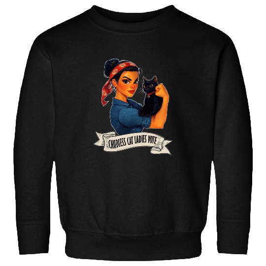 Funny Black Cats Rosie The Riveter Childless Cat Ladies Vote Sweatshirts