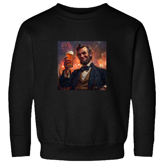 Abraham Lincoln Drinking Beer Funny USA American Flag July 4 16 Sweatshirts