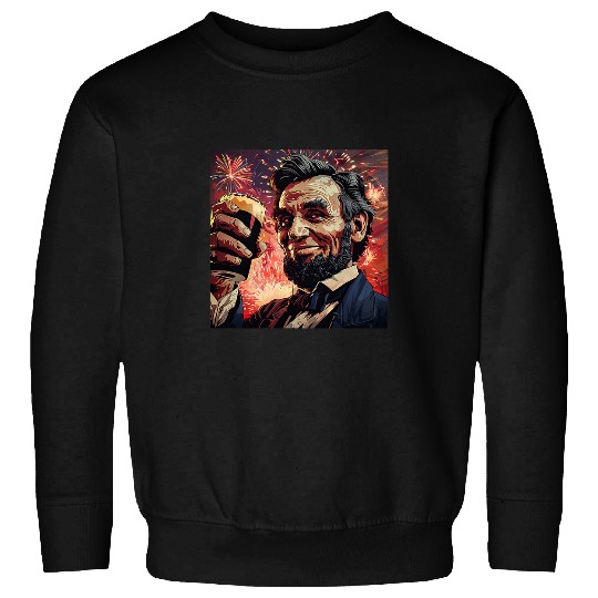 Abraham Lincoln Drinking Beer Funny USA American Flag July 4 12 Sweatshirts