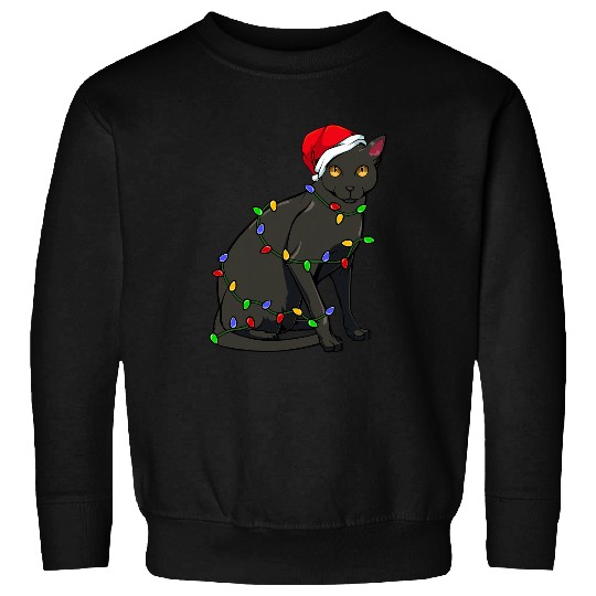 Cat Christmas Light Meowing Animal Winter Season Fan Black Sweatshirts