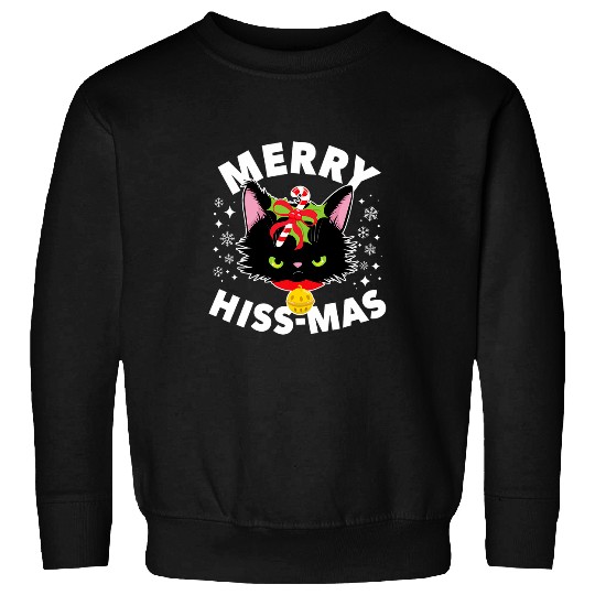 Angry Cat Merry Hiss Mas Pun Holly Black Cute Cats Christmas Sweatshirts