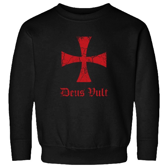 Distressed Deus Vult Knights Templar Cross Crusade Sweatshirts
