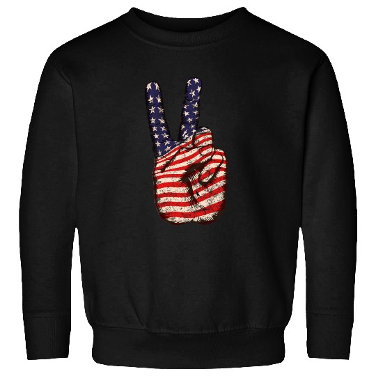 American Flag Peace Sign V Victory Hand Sweatshirts