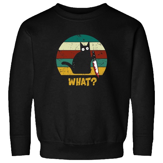 WHAT Murderous Cat With Knife Vintage Halloween Sweatshirts