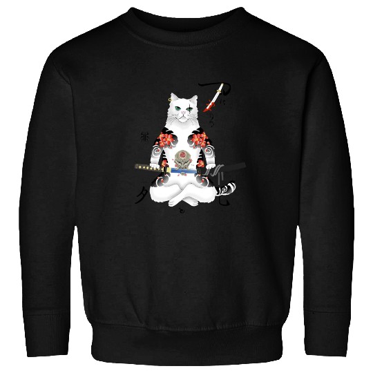 Japanese Samurai Cat Katana Ninja Yakuza Tattoo Sweatshirts