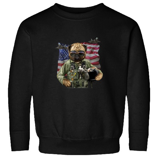Patriot Pug in USA Fighter Pilot Suit America Dog Sweatshirts