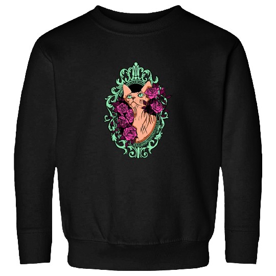 Peach Sphynx Cat With Roses Sweatshirts