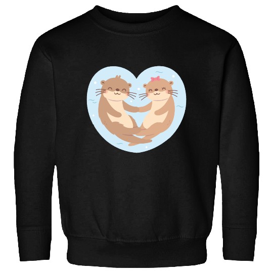 Otter Couple In Love Blue Heart Sweatshirts