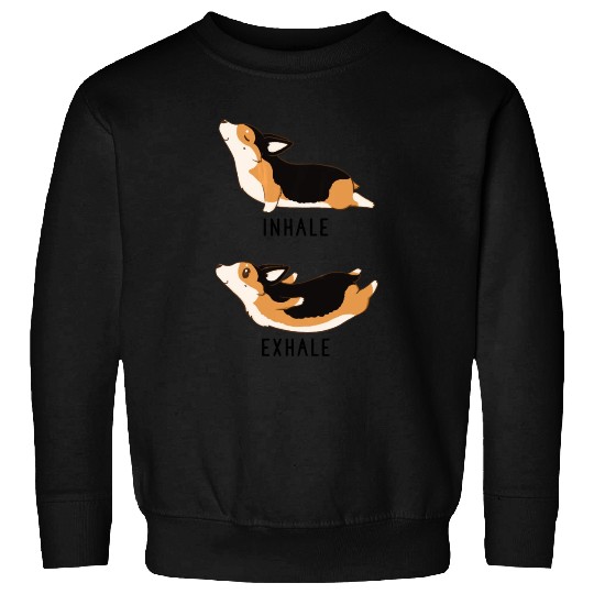 Womens Inhale Exhale Yoga Tri Color Corgi Sweatshirts