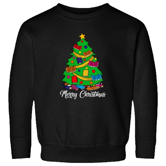 Merry Christmas Tree Love Reading Books Librarian Sweatshirts