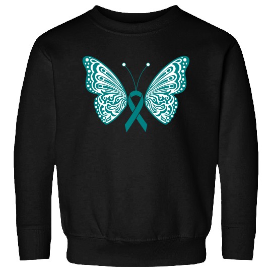 Ovarian Cancer Awareness Teal Ribbon Butterfly Sweatshirts