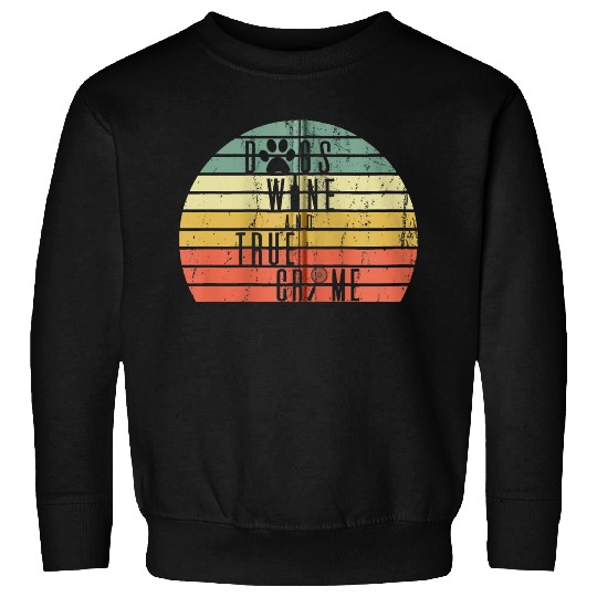 Cool Vintage Dogs Wine and True Crime Retro Sunset Sweatshirts