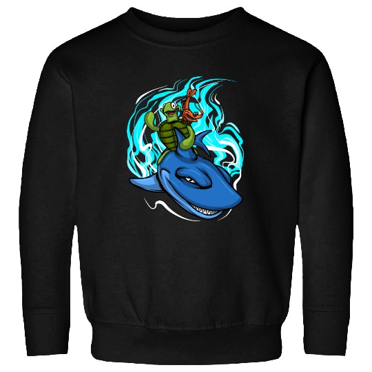 Shark Swims With Turtle And Crab Sweatshirts