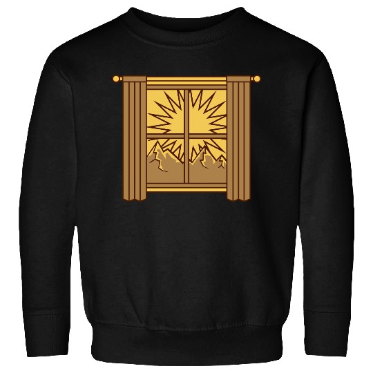view mountains window curtain Sweatshirts