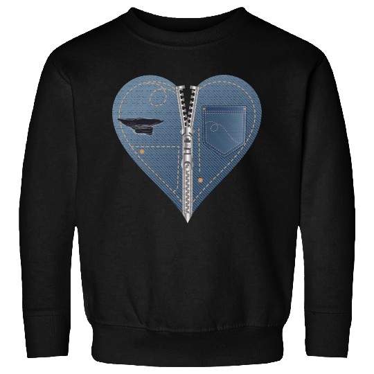 light blue heart in jeans look with zipper Sweatshirts