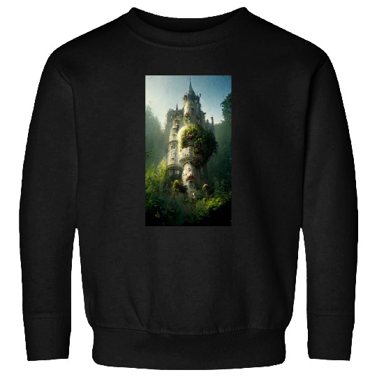 An old abandoned castle in the jungle. Green Sweatshirts