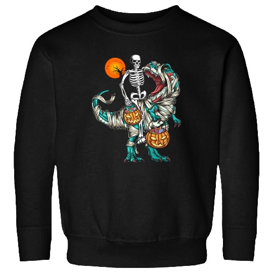 Halloween Skeleton Riding Mummy Dinosaur Pumpkin Sweatshirts