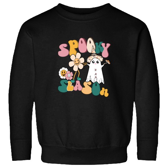 Spooky Season Retro Flowers Halloween Ghost Girls Sweatshirts