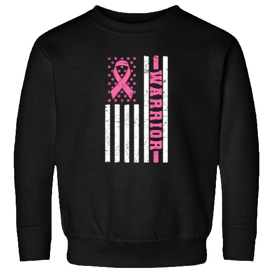 Warrior Pink Ribbon US Flag Breast Cancer Sweatshirts