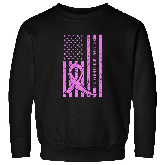Pink Ribbon Breast Cancer Awareness US Flag Sweatshirts