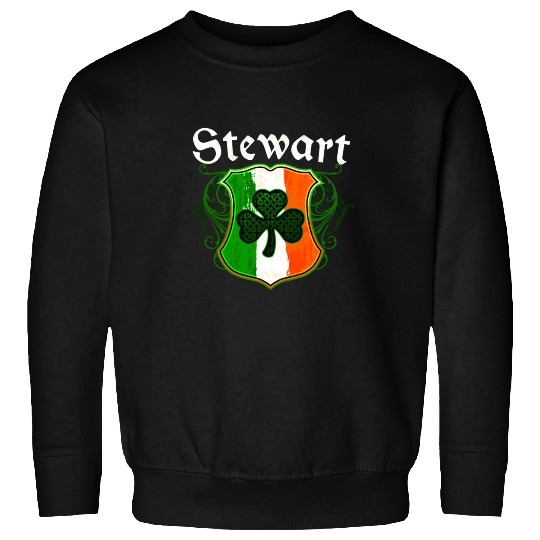 Stewart Irish Surname Ireland Flag Shield Shamrock Sweatshirts
