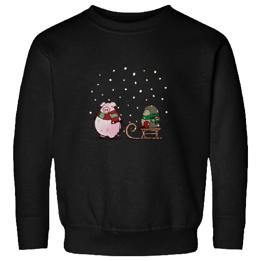 Winter fun with pig and hedgehog Sweatshirts