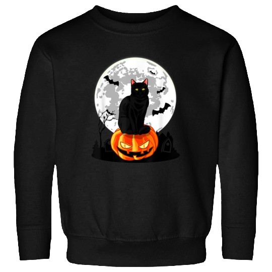 Black Cat On Pumpkin Sweatshirts Full Moon Halloween