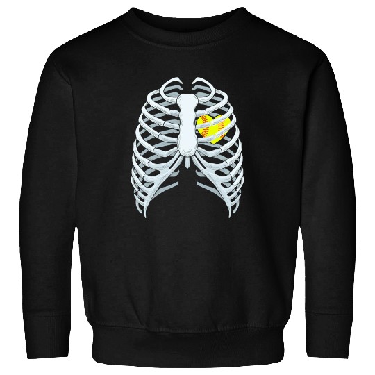 Funny Softbal Heart Skeleton Rib Cage Halloween Sweatshirts