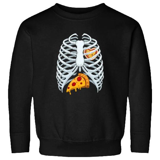 Funny PIzza Skeleton Rib Cage Halloween Costume Sweatshirts