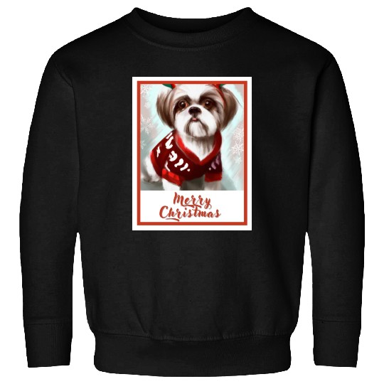 Shih tzu dog in a Christmas reindeer sweater. Sweatshirts