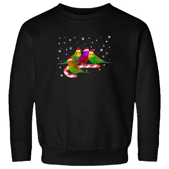 Santa Claus Budgies on Christmas Candy Cane Sweatshirts